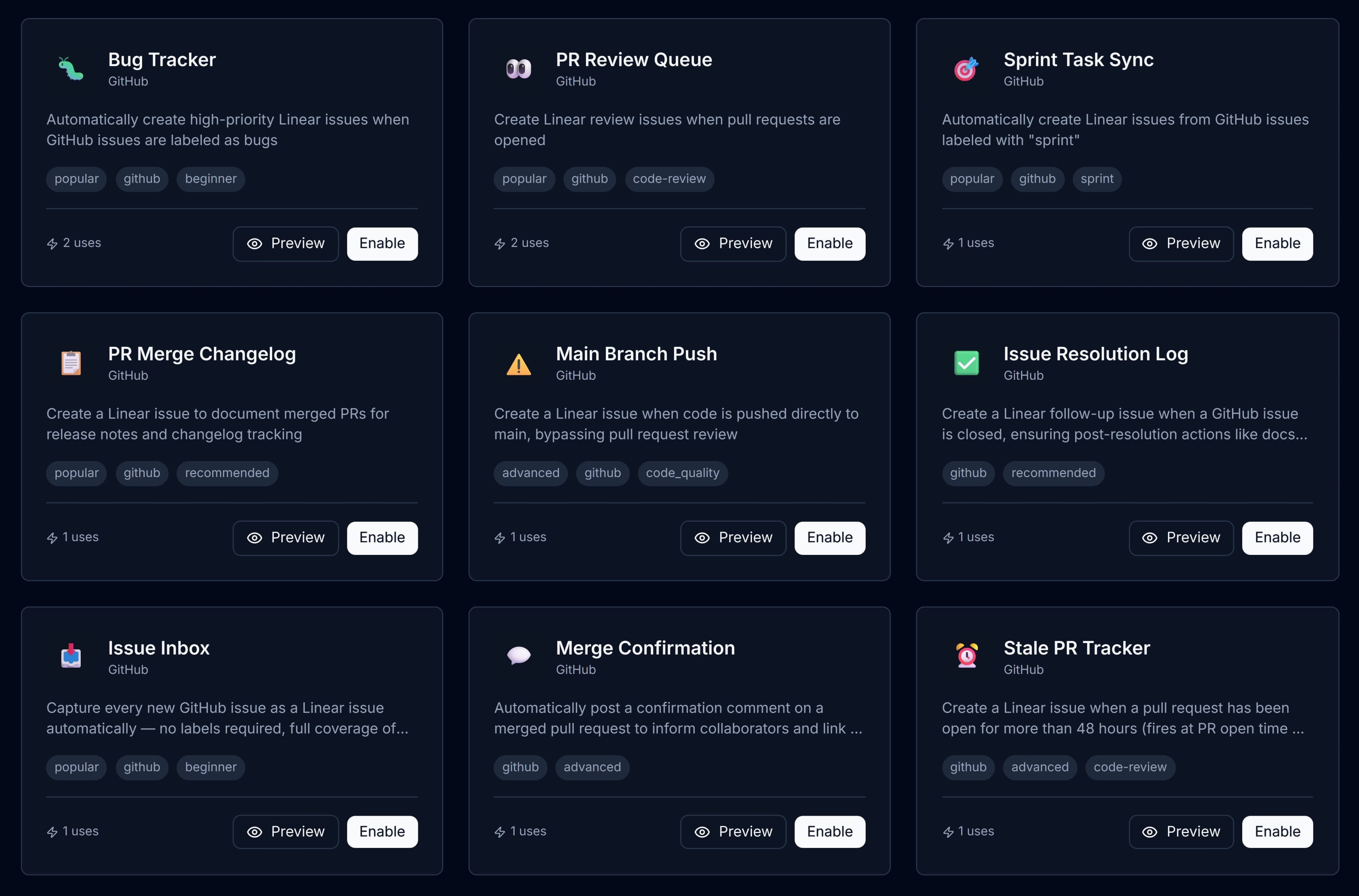 Deviera automation templates gallery showing 84 prebuilt automation presets with a For You tab